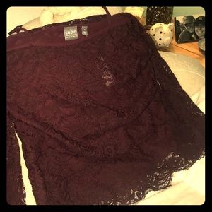 Maroon & lace Spaghetti strap w/shoulder cut outs.